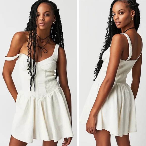 Free People Delilah Nilla Cream Shorts Skirt Romper Corset Smocked NWT New XL - Picture 9 of 11